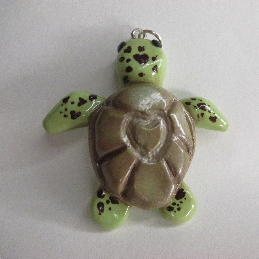Handmade Polymer Clay Heart Turtle Charm